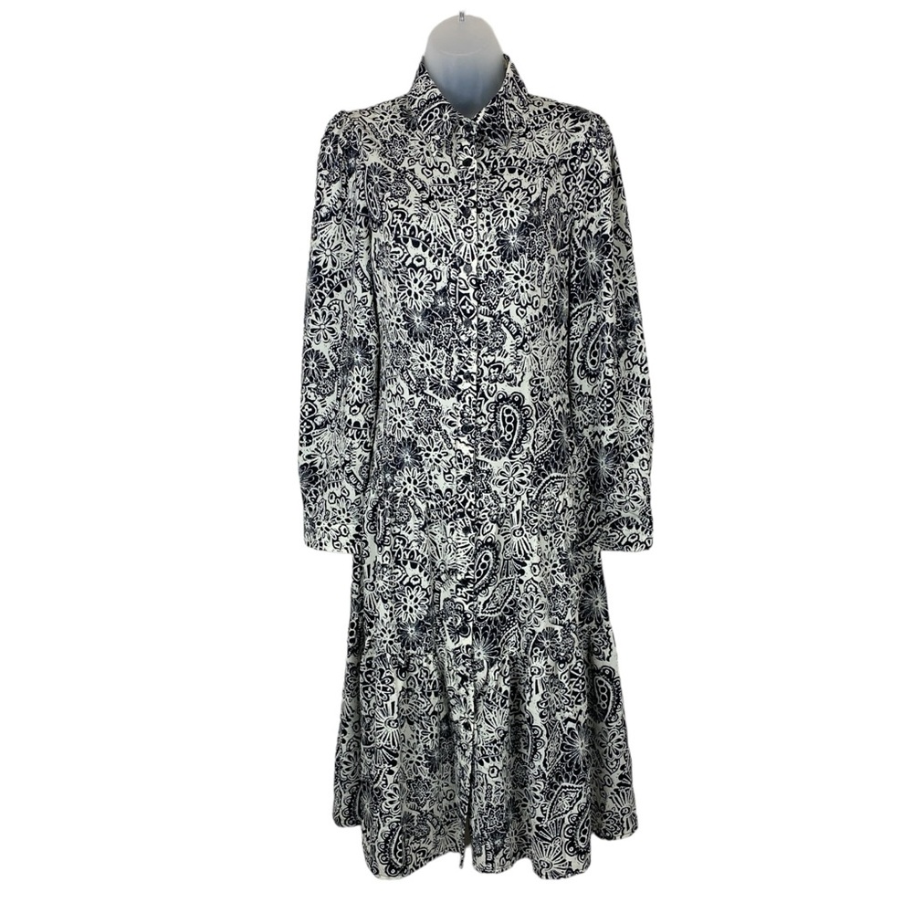 Gracia Paisley Flare Dress Midi Long Sleeve Women Small Button Front